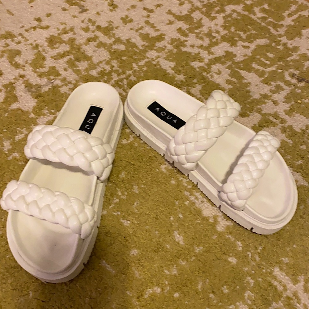 Aqua braided white slide sandals